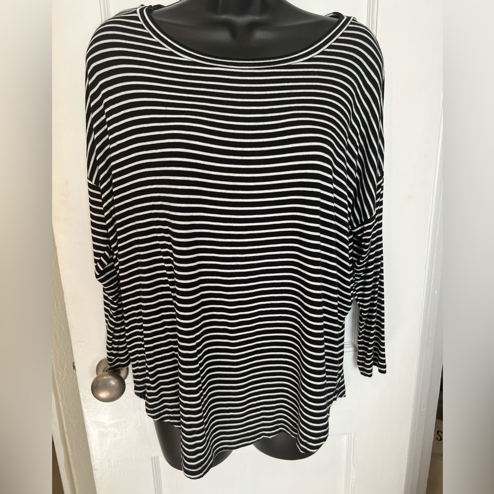 Loft Black & White Striped Shirt 3/4 sleeve